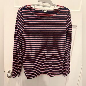 J.Crew Navy & Coral Striped Boatneck Top Long Sleeve Size L